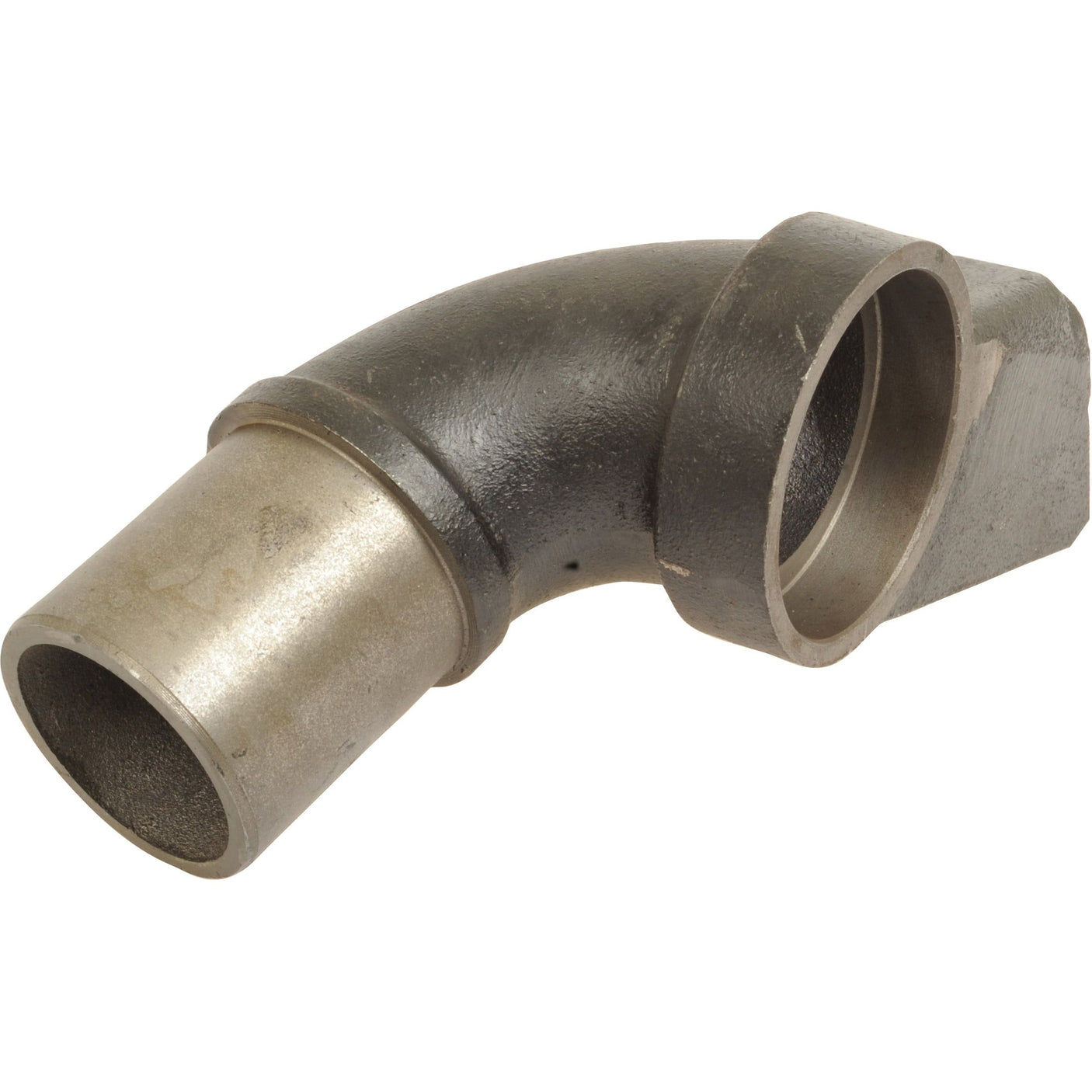 The Sparex Exhaust Elbow - Turbo (Sparex Part No. S.107552) is a metal fitting with a 90-degree bend and threaded ends, designed specifically for Ford New Holland models.