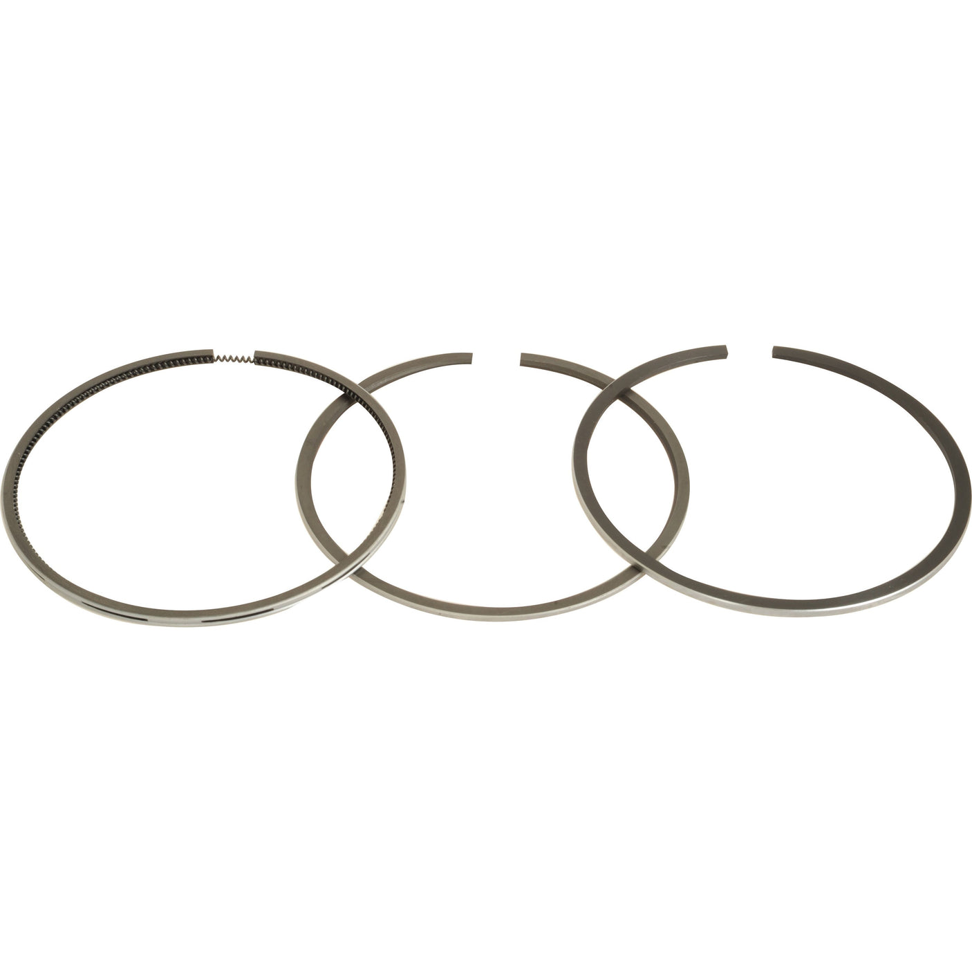 Three Sparex chrome plated bevelled edge metal piston rings (Sparex Part No.S.107565) arranged side by side on a white background.