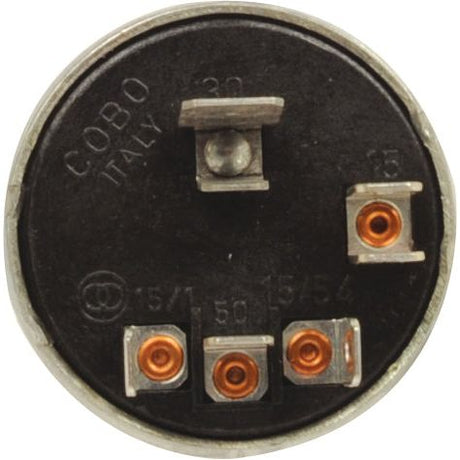 A circular electrical component labeled "Sparex" with four orange terminal connectors, a central metal tab, and compatible with Fiat ignition switches (Ignition Switch | Sparex Part No. S.107587).