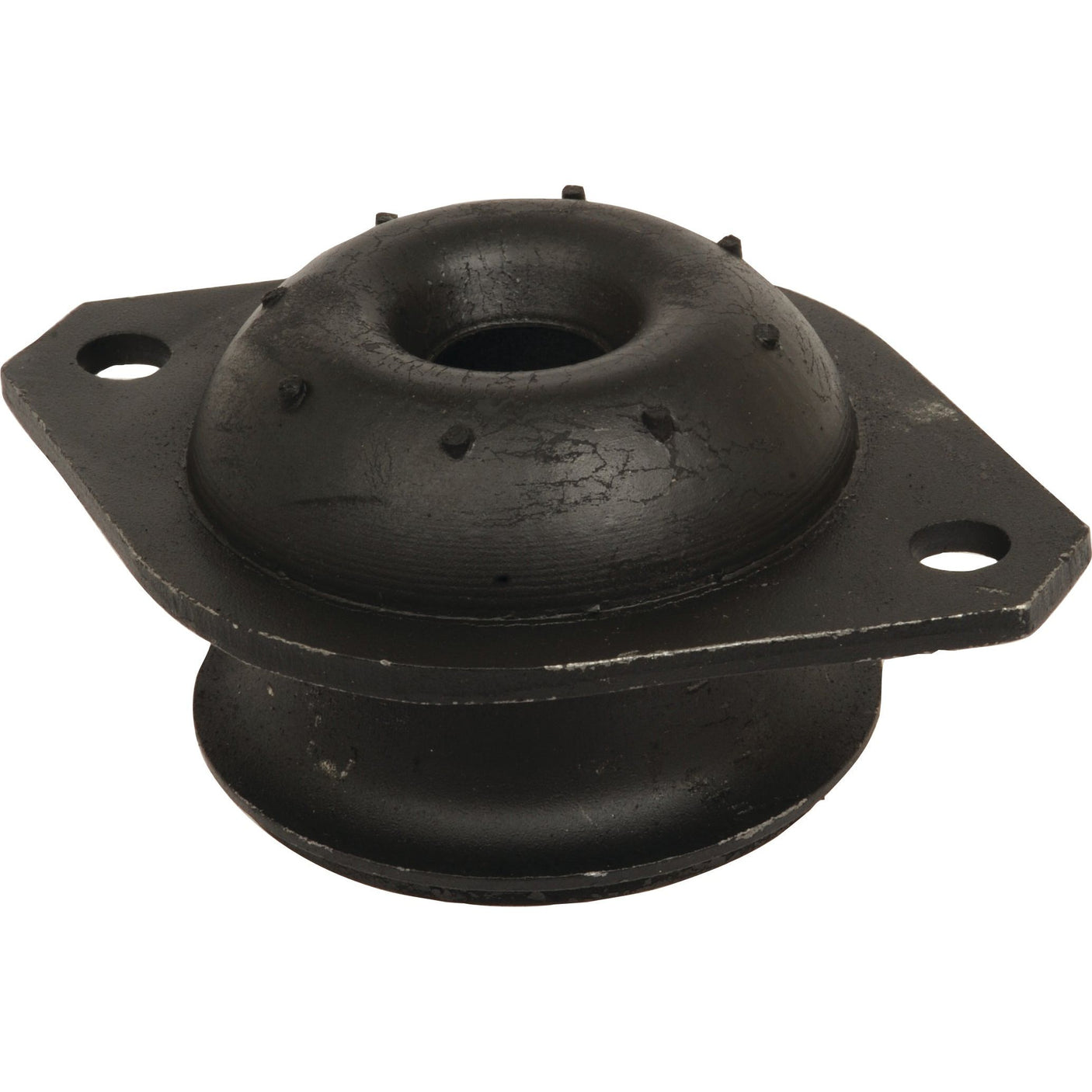 A black rubber and metal automotive suspension bushing, featuring two mounting holes, commonly used as a cab mount in Case IH vehicles, is known as the Cab Mount (Sparex Part No. S.107613) by Sparex.