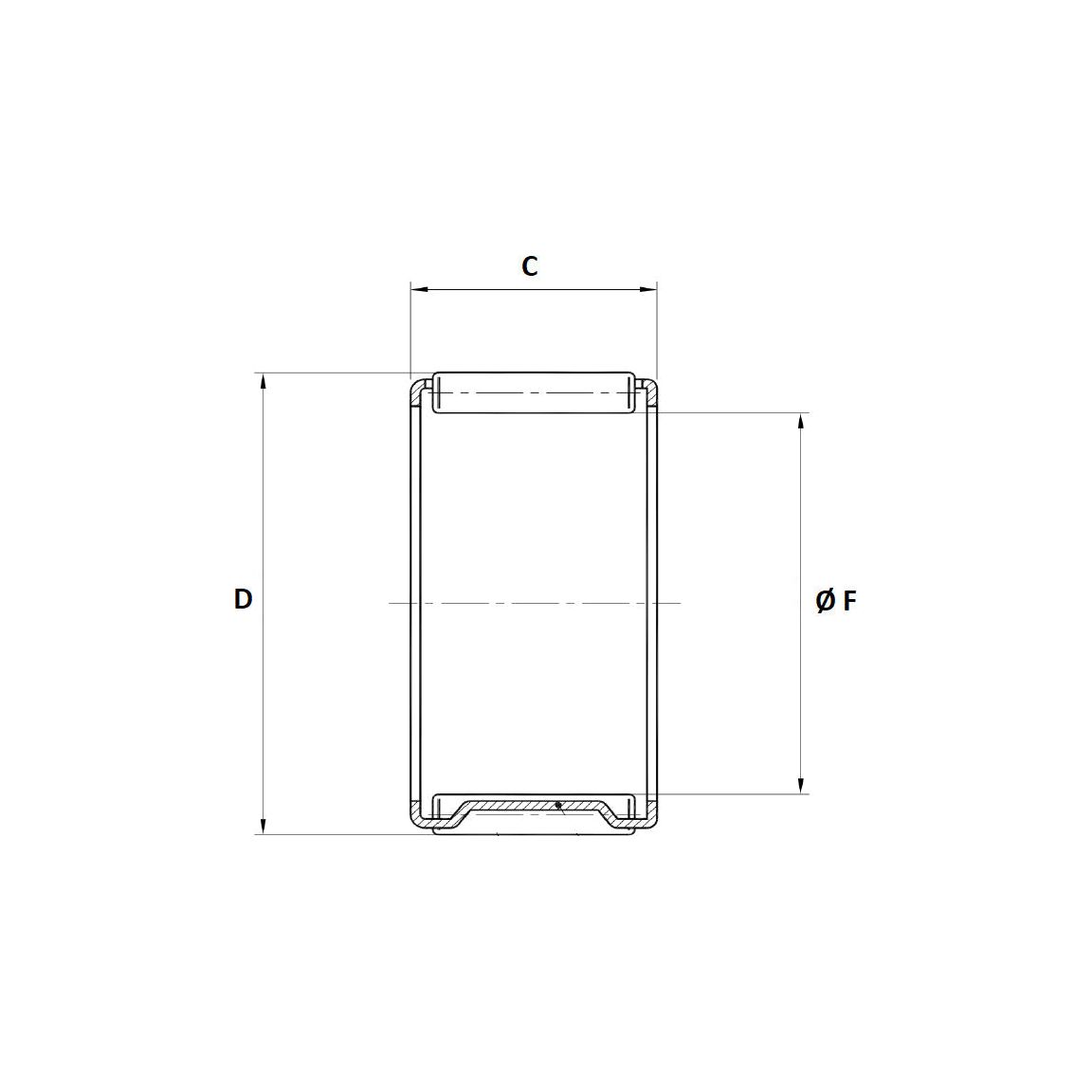 Technical drawing of a Sparex Needle Bearing (18 pcs.) with dimensions labeled as C (width), D (height), and Ø F (diameter). The drawing shows front and side views with precise measurements, making it ideal for applications such as Ford/New Holland tractors. The product is identified by Sparex Part No. S.108024.