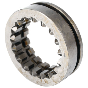 A cylindrical metal mechanical component with gear-like teeth on the inner surface and a split down the side, reminiscent of the Sleeve | Sparex Part No.S.108029 from Sparex.