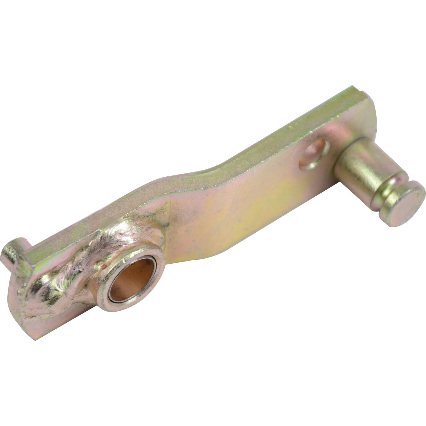 The Control Shaft - S.108060 by Sparex is a metal automotive part featuring a cylindrical extension with a screw hole on one end and a pivoting mechanism on the other, making it a popular choice for Fiat vehicles.