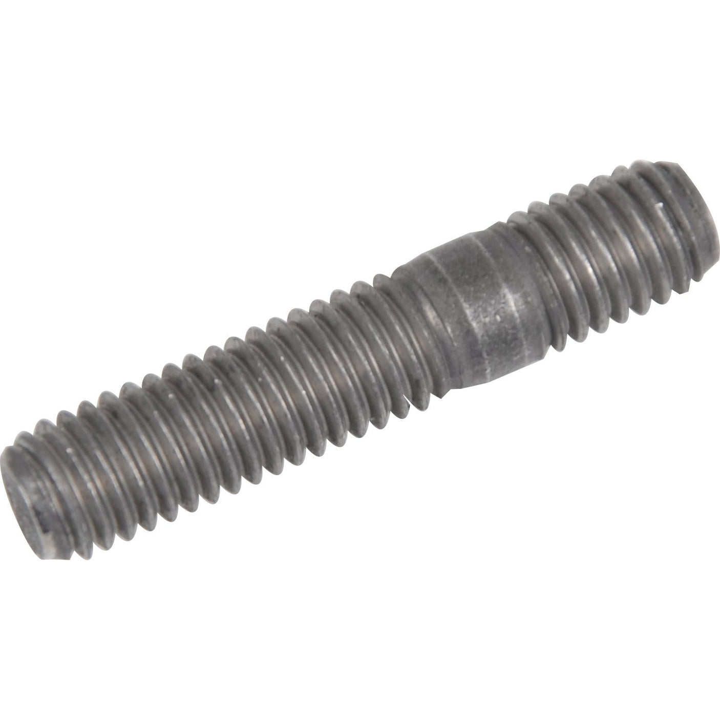 A gray double-threaded metal stud from Sparex, product name Screw - S.108104, with a slightly thicker middle section, isolated on a white background. Suitable for various applications, its thread size and length ensure versatility and reliability.