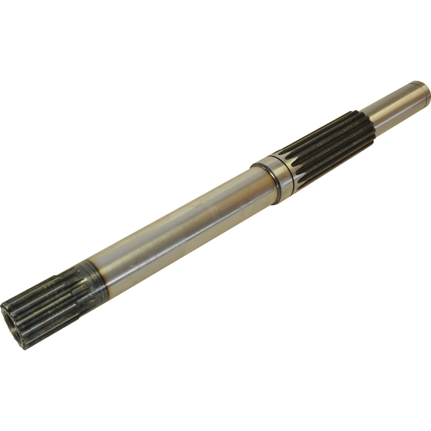 A Main Shaft (Sparex Part No.S.108108) by Sparex, featuring metal splined sections at both ends, is commonly utilized in mechanical and automotive applications and is compatible with Ford / New Holland and Case IH machinery parts.