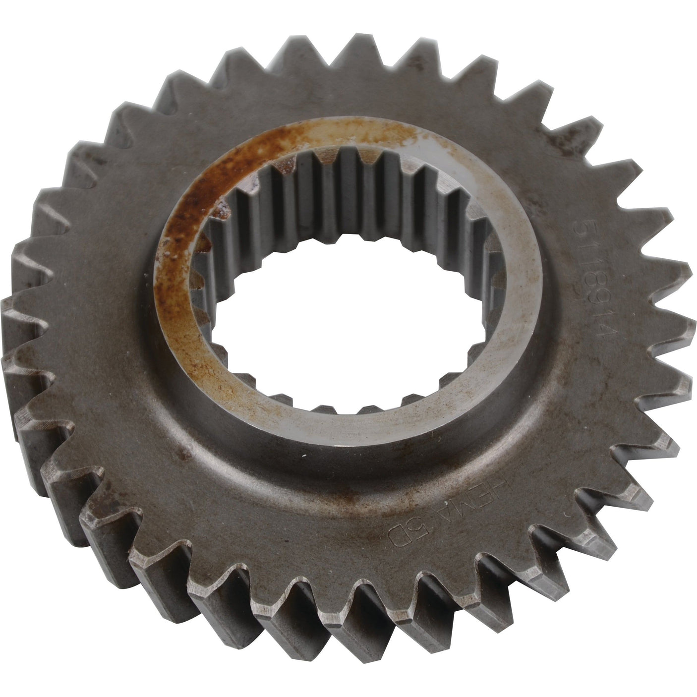 A Sparex Transmission Gear, part number S.108124, featuring teeth and an inner ring of notches, showing some rust on the surface, suitable for use in Case IH or Ford New Holland tractors.