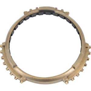 The Synchronizer Ring, Sparex Part No. S.108131 by Sparex, is a circular metallic ring featuring a series of evenly spaced teeth and an inner black lining, compatible with Case IH and Ford New Holland.