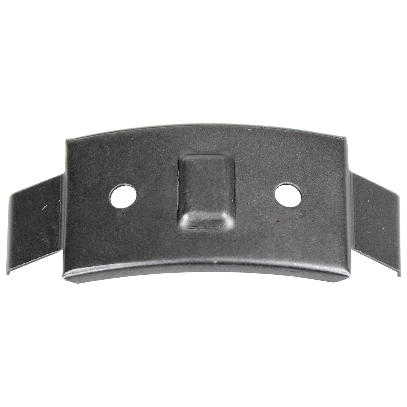 A compact, metallic, rectangular bracket with two holes and a central raised section, ideal for Fiat or Ford/New Holland applications. This is the Synchro Hub Clip by Sparex (Part No. S.108142).