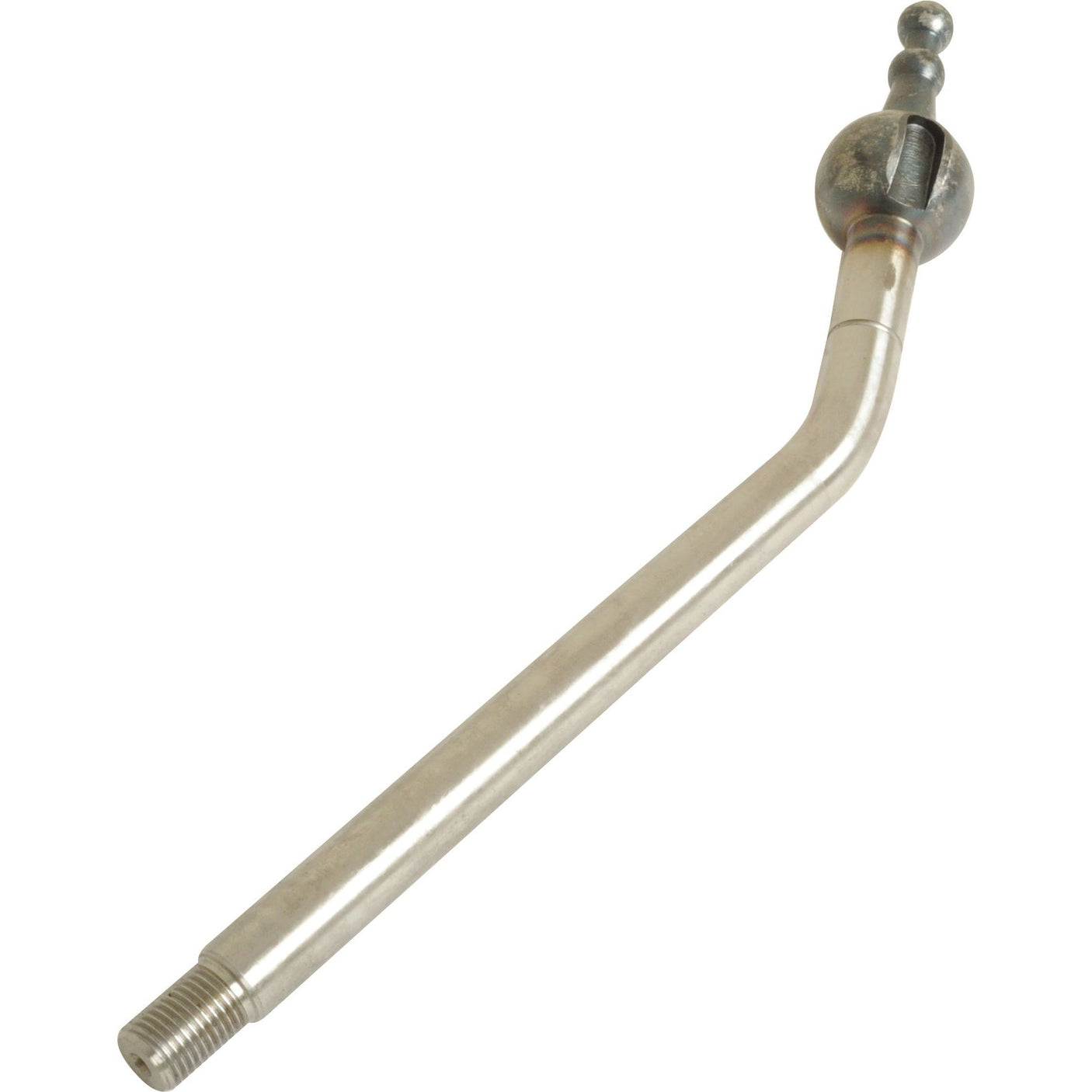 A Sparex Gear Lever | Part No. S.108180, featuring a metal shifter rod with a threaded end and a spherical joint connector, is suitable for Case IH gear levers.