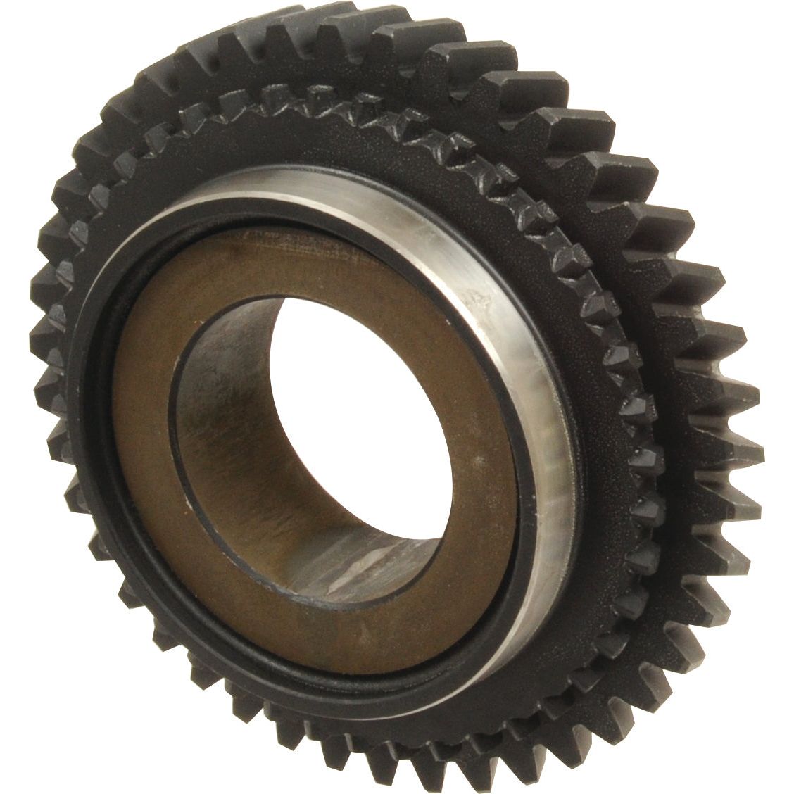 Close-up of a black metallic Transmission Gear with interlocking teeth and a central hole for mounting, ideal for New Holland equipment. This is the Sparex Part No.S.108262 from the Sparex brand.