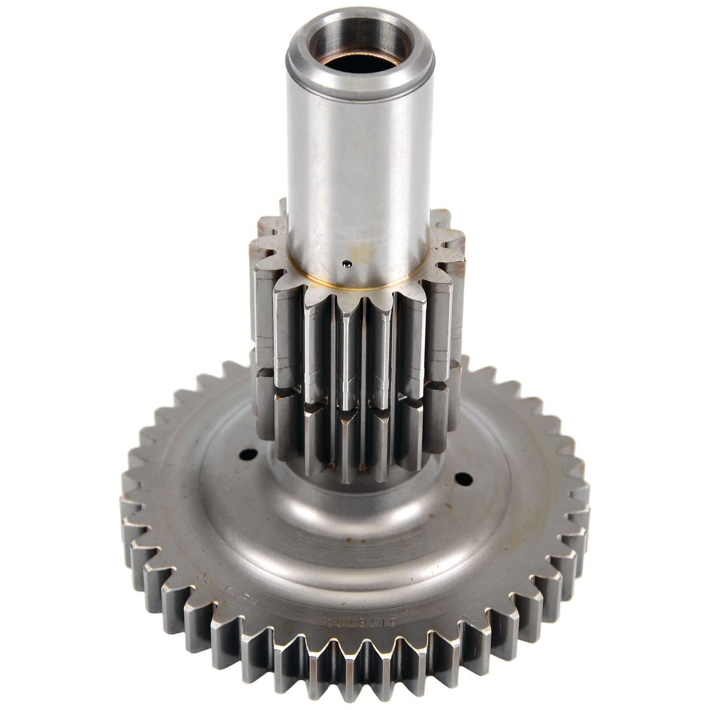 The Sparex Main Shaft (Part No. S.108271) is a metal gear featuring a cylindrical shaft and multiple teeth, commonly utilized in Case IH and Ford / New Holland machinery for transmitting motion or power.