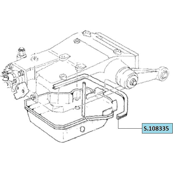 A technical diagram illustrating a component of a mechanical system, with the label "Sparex Part No. S.108335" in a blue box. The diagram, potentially associated with Case IH machinery, emphasizes various structural parts and connections, including an oil seal for improved maintenance understanding.