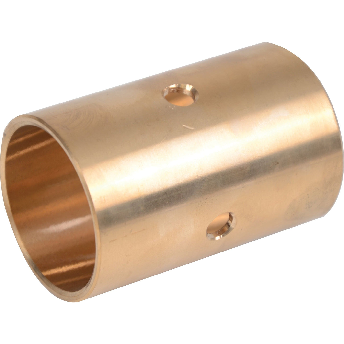 A Sparex Bush (Part No. S.108348) is a cylindrical brass bushing featuring two holes on its surface, specifically designed for the left side of a Fiat 780’s hydraulic cross shaft.