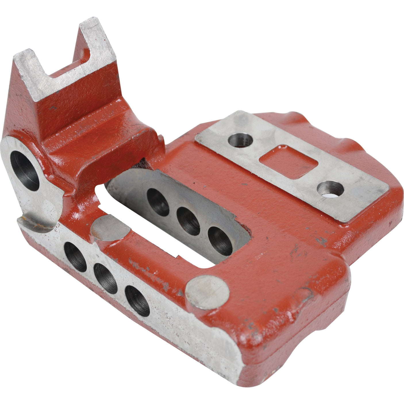 The Sparex Top Link Bracket (Sparex Part No. S.108365) is a red, industrial metal part with multiple holes and cutouts, featuring a rectangular base and a vertical arm with a slot, making it ideal for Case IH machines.