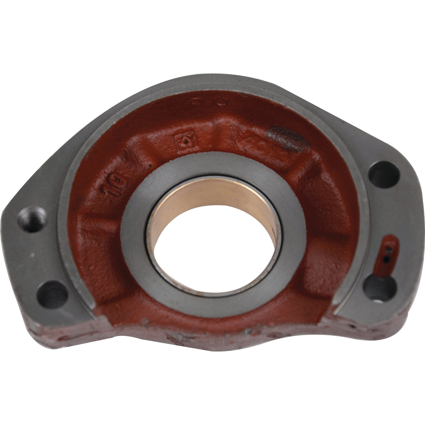 A semicircular, red cast iron bearing housing with a central circular hole and two bolt holes on either side, reminiscent of components from Sparex or Case IH, known as Support (Sparex Part No. S.108370).