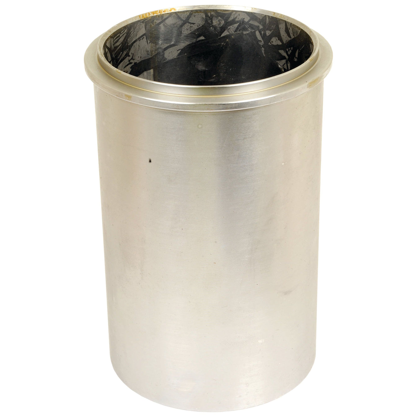 Silver cylindrical metal canister with an open top and black interior, resembling the Sparex Hydraulic Lift Cylinder, part no. S.108380, commonly used in Ford New Holland or Case IH machinery.