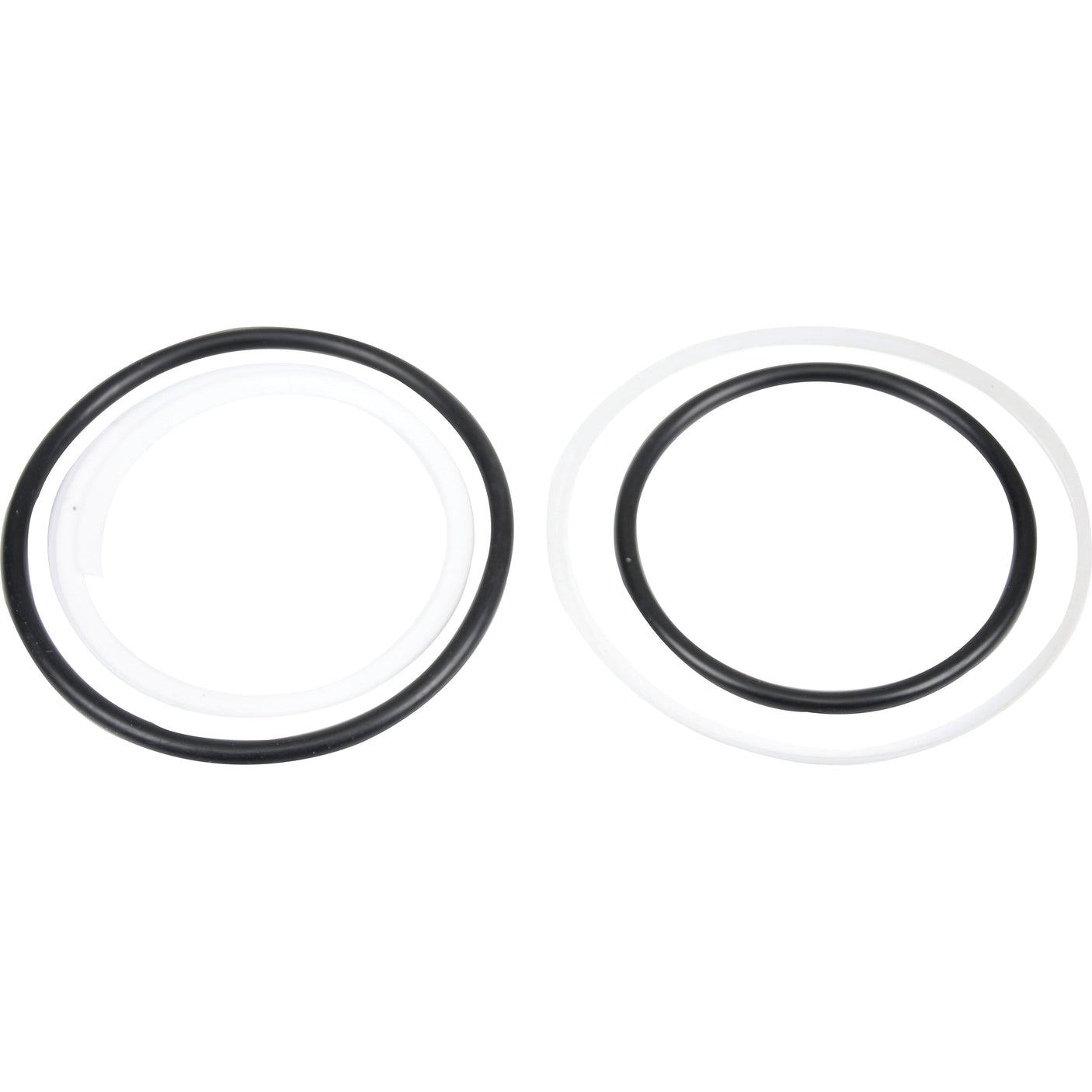 Two sets of O-rings, one black and one white, are arranged in a circular pattern against a white background, reminiscent of parts you might find in a Sparex Hydraulic Lift Cylinder for Ford New Holland or Case IH machinery (Sparex Part No. S.108380).