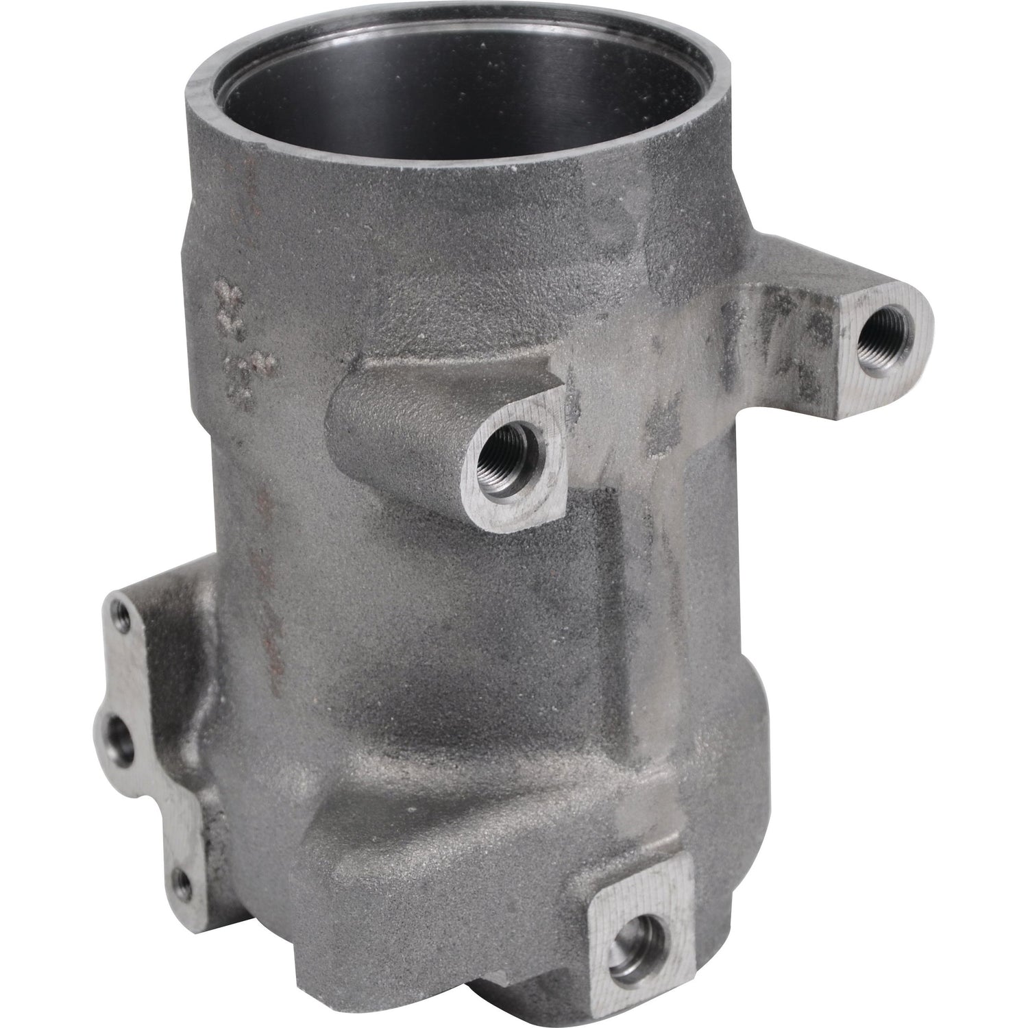 The Sparex Hydraulic Lift Cylinder (Sparex Part No. S.108424) is a metal cylindrical industrial component with multiple threaded holes for attachments or connections, commonly used in hydraulic lift cylinders for Fiat Tractors.