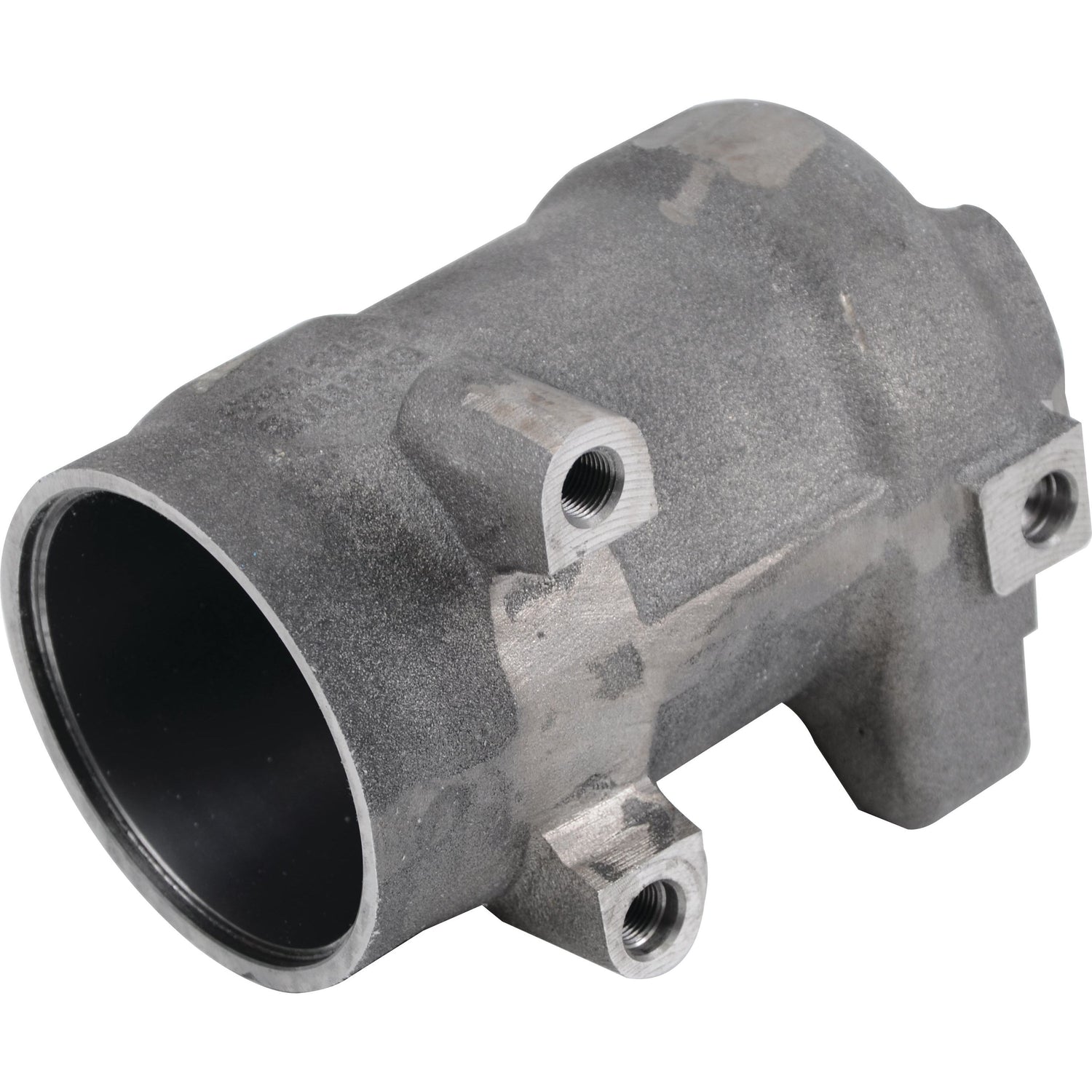 The Sparex Hydraulic Lift Cylinder (Part No. S.108424) is a metal cylindrical mechanical component featuring threaded holes and additional structural elements for mounting or connecting to other parts, commonly utilized in systems such as those found in Fiat Tractors' hydraulic lift cylinders.