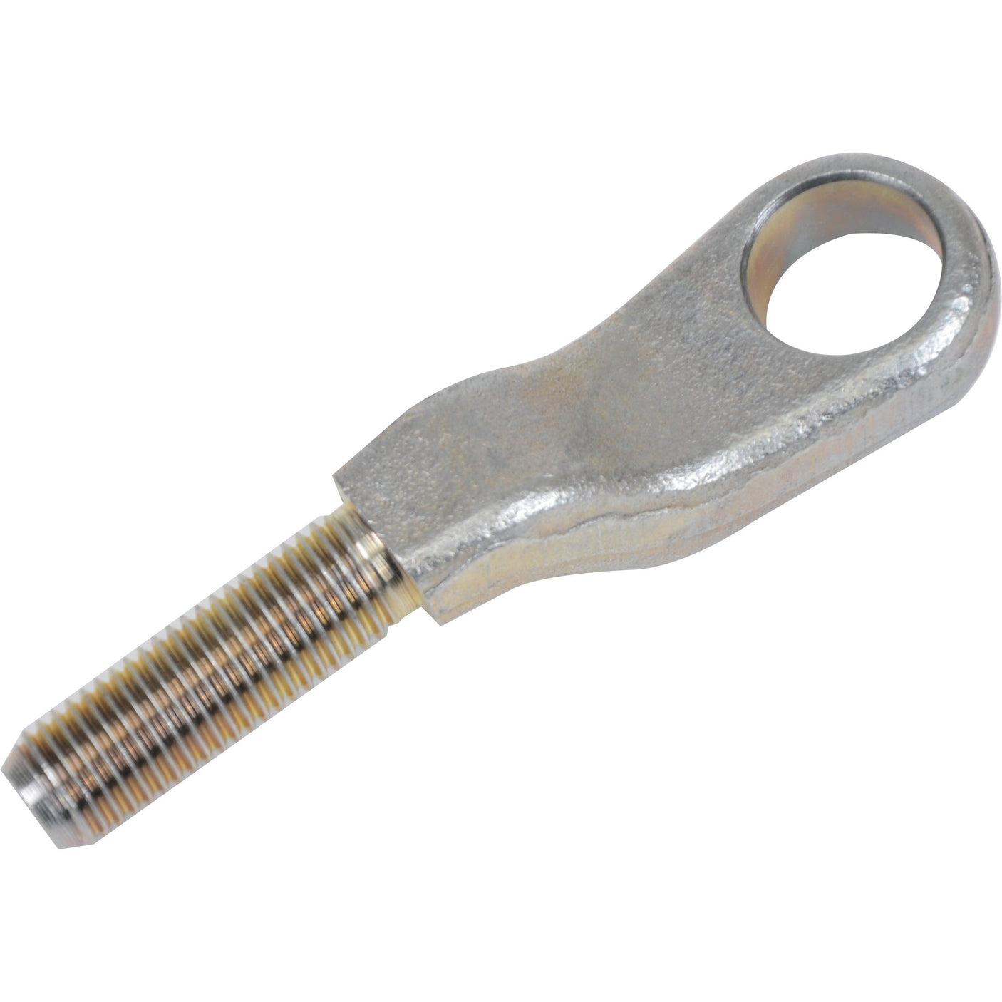 The Sparex Adjustable Coupling Arm, part number S.108429, is a metallic clevis rod end with a threaded M12 x 1.5mm LH shaft and an oval eye hole at one end, designed to be compatible with Ford / New Holland and Case IH / International Harvester equipment.