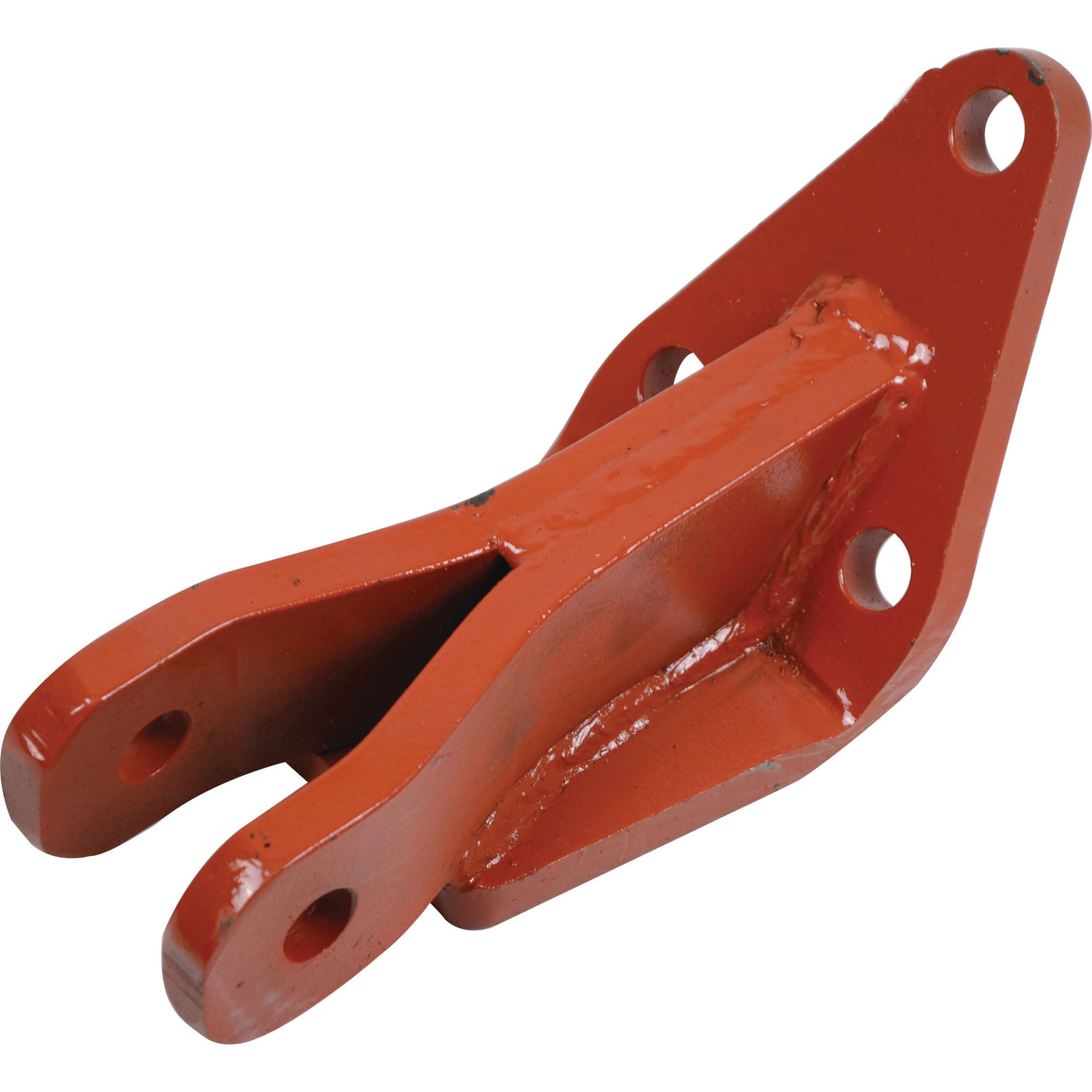 A red metal stabiliser bracket with two prongs and multiple mounting holes, compatible with Fiat 100-90, is available as the Stabiliser Bracket under Sparex Part No. S.108537 from Sparex.