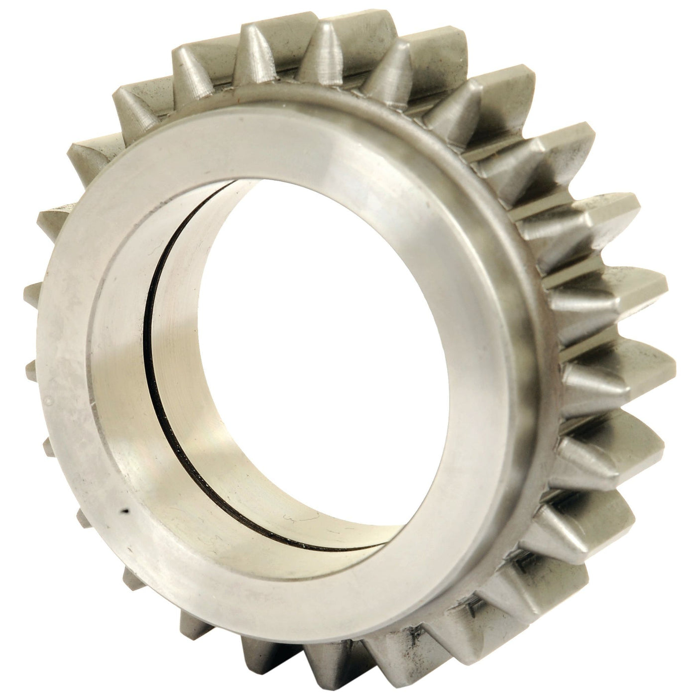 This is the Transmission Gear (Sparex Part No.S.108650) by Sparex, a metallic gear with sharp teeth arranged radially and featuring a smooth, circular inner hole – compatible with Ford / New Holland 4135 machinery.