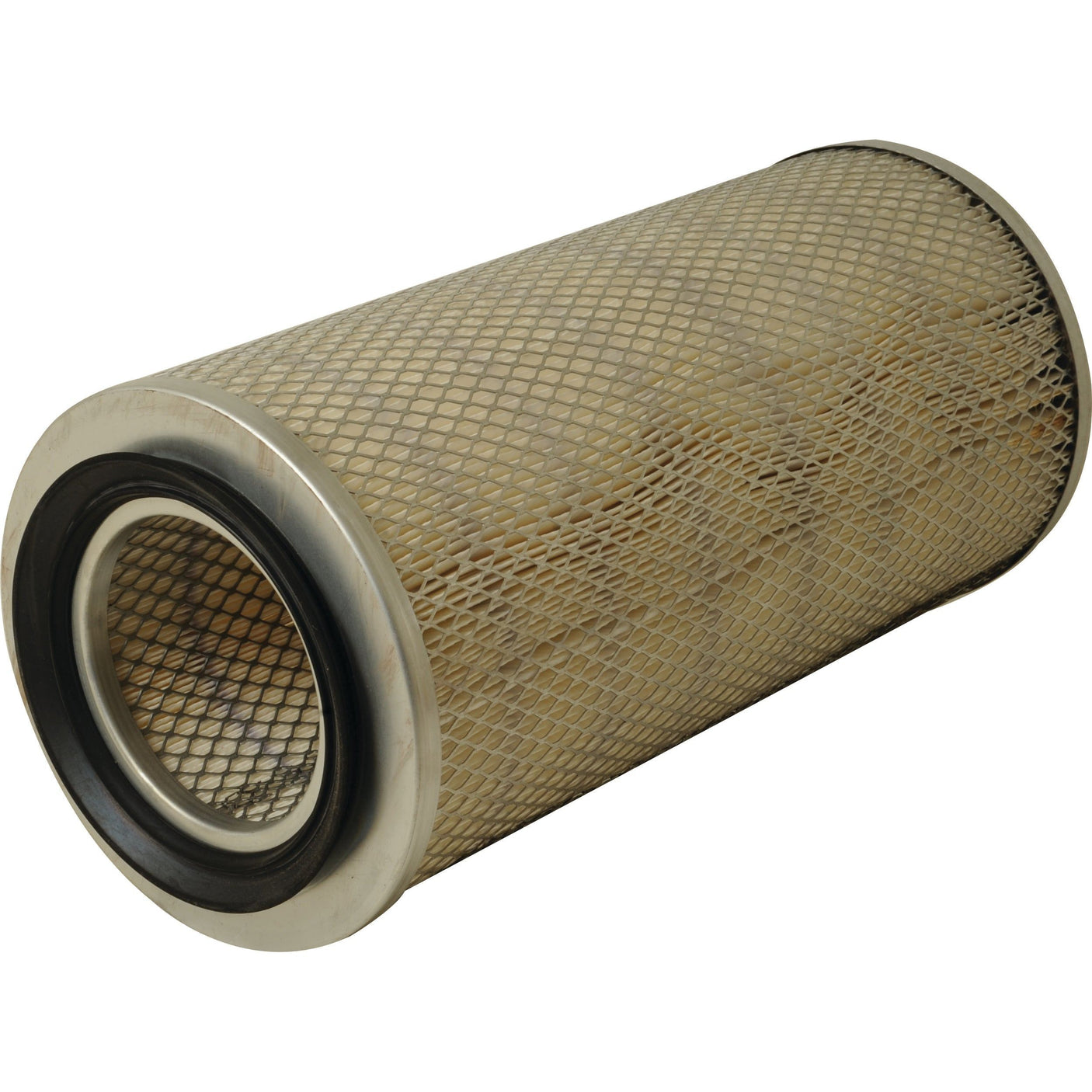 A cylindrical air filter with a metal mesh exterior and rubberized edges, similar to the Sparex Air Filter - Outer - AF1638 (Sparex Part No. S.108703) model.