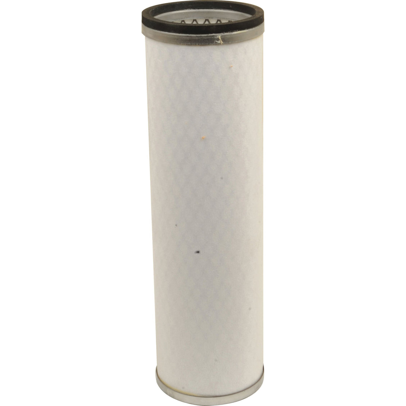 A cylindrical air filter with a white, textured exterior and black edges, standing upright against a plain background. This Sparex Air Filter - Inner - AF1639 (Sparex Part No.S.108704) ensures optimal performance and durability.