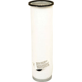 The Air Filter - Inner - AF1966 (Sparex Part No. S.108750) by Sparex is a cylindrical white filter with a metal rim at the top and a label with small text near the bottom, designed for tractor compatibility, ensuring optimal performance and longevity.