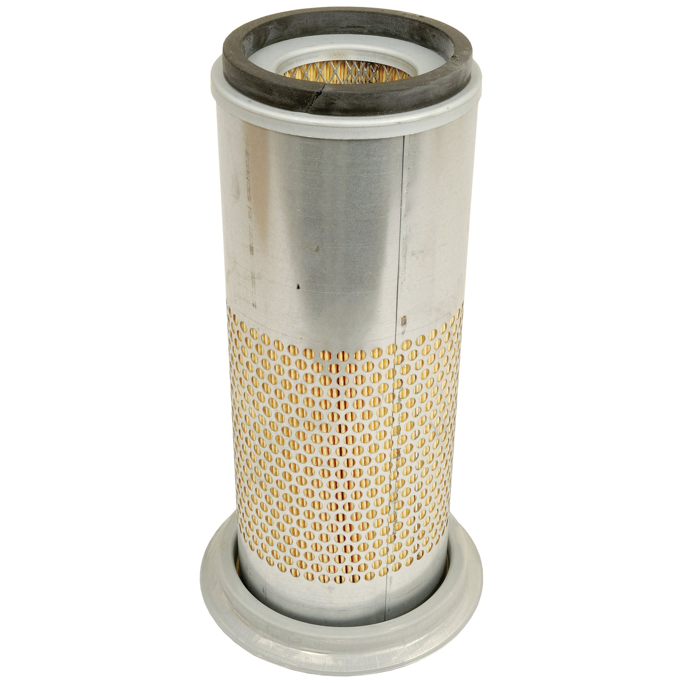 The Sparex Air Filter - Outer - AF25002M (Sparex Part No. S.108752) features a cylindrical design with a perforated metal case and a pleated inner structure.