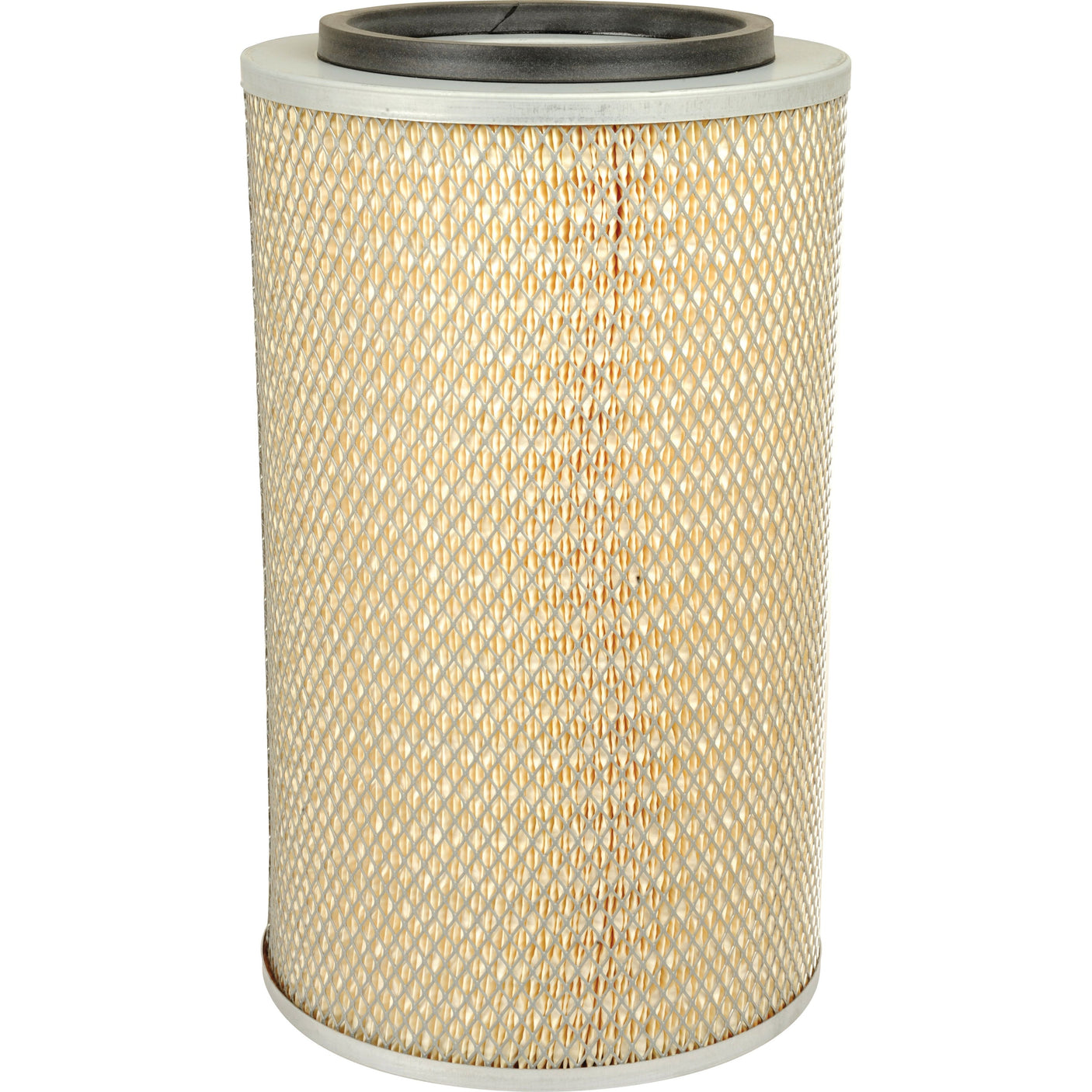 The Sparex Air Filter - Outer (Part No. S.108754) is a cylindrical air filter with a mesh cover, specifically designed for Claas DOMINATOR combines, and features a light-colored outer layer along with gray top and bottom sections.