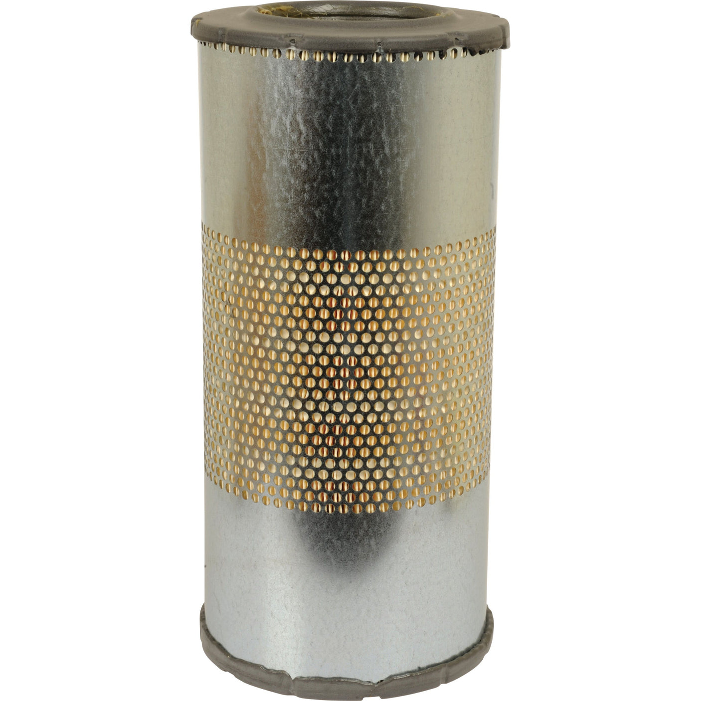 A cylindrical metal canister with a perforated middle section, resembling the Sparex Air Filter - Outer - AF25292 (Sparex Part No. S.108762).