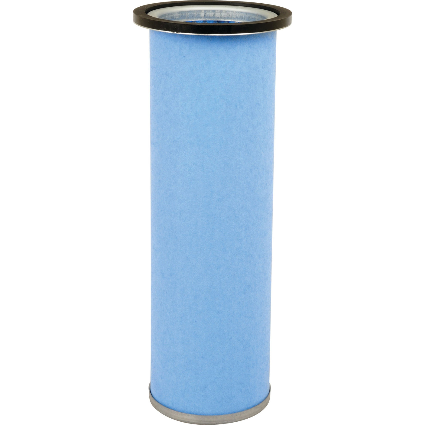 A cylindrical blue air filter cartridge, standing upright with black and metallic ends, akin to the high standards of Sparex Air Filter - Inner - AF25303 (Sparex Part No. S.108764).