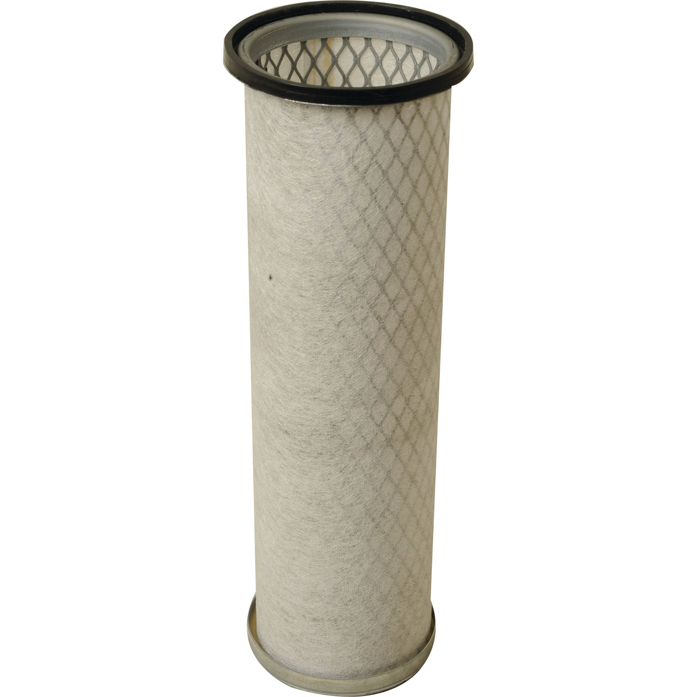 A cylindrical Sparex Air Filter - Inner (AF25321 | Sparex Part No.S.108765) featuring a metal frame and mesh pattern, designed for filtration systems, including those used in Manitou MLT models.