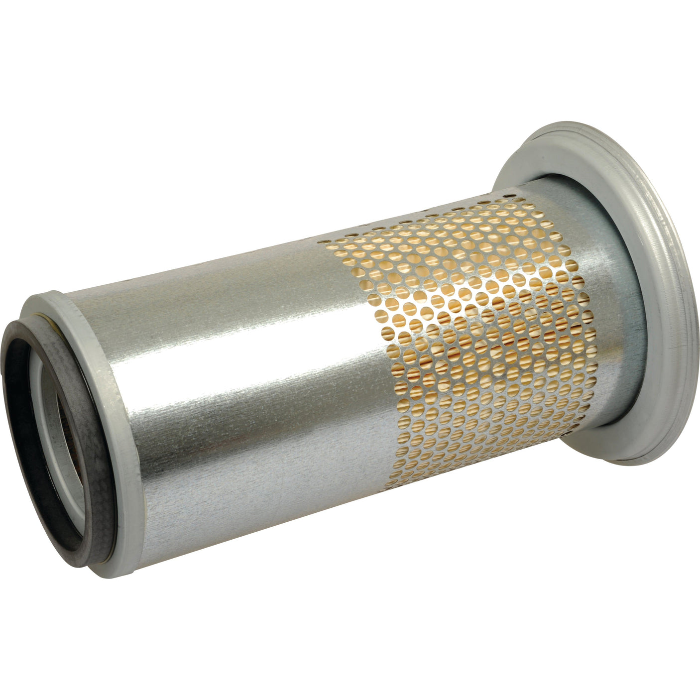 The Sparex Air Filter - Outer - AF25342 (Sparex Part No. S.108767) is a cylindrical metal air filter that features a perforated middle section and durable rubber seals at both ends.