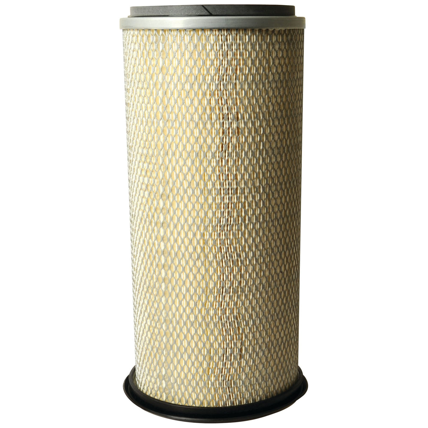 The Sparex Air Filter - Outer - AF25349 (Sparex Part No. S.108768) features a cylindrical design with a metal mesh exterior and rubber seals on the top and bottom.