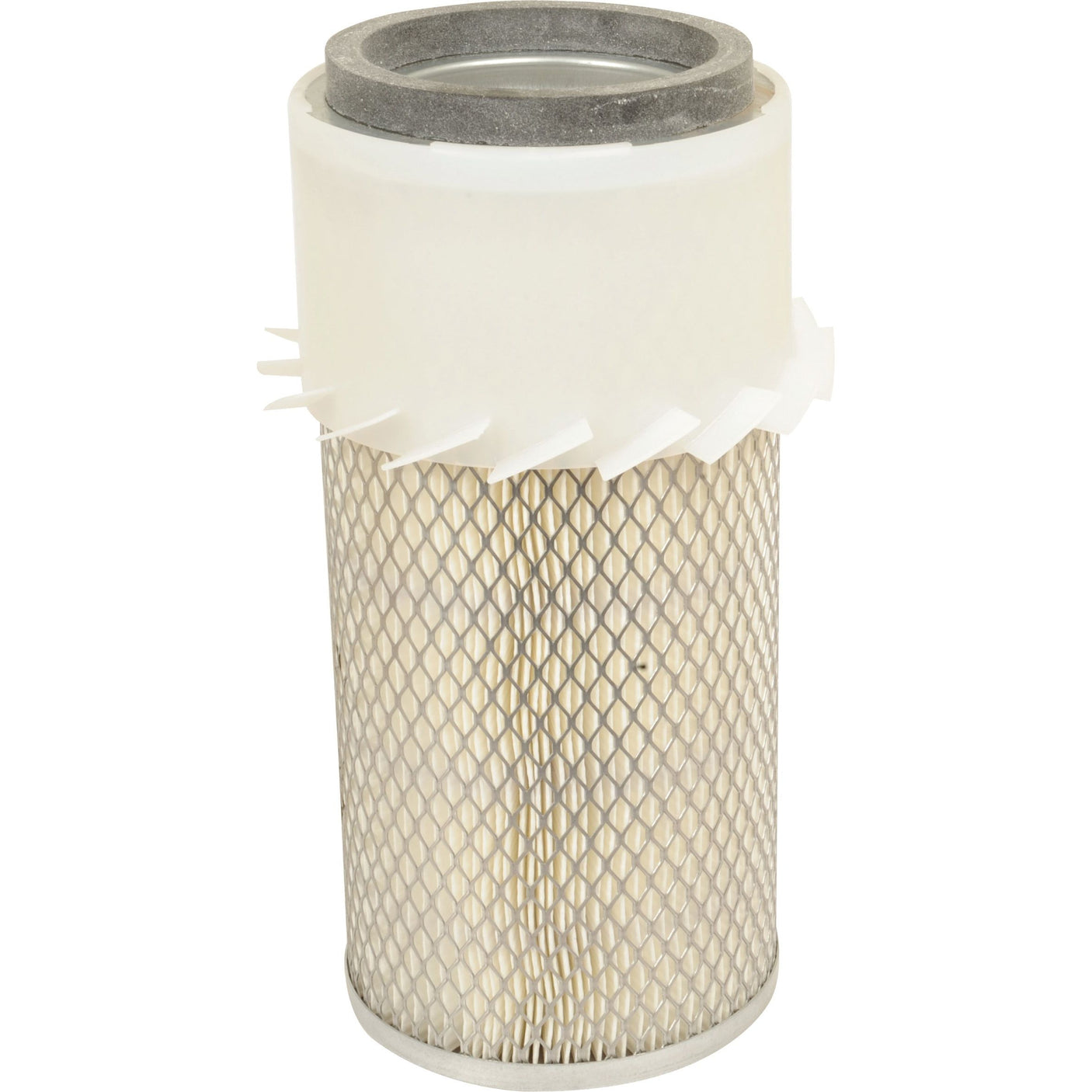 Sparex Air Filter - Outer - AF25456K | Sparex Part No.S.108776, featuring a cylindrical design with a silver mesh and white plastic top and bottom components, ensures optimal performance for your Case IH machinery.