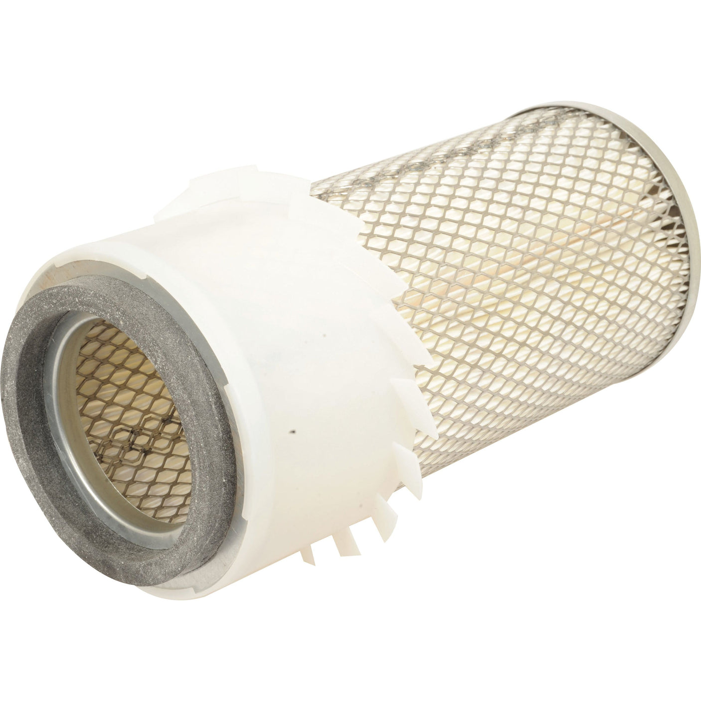 The Sparex Air Filter - Outer - AF25456K (Sparex Part No.S.108776) is a cylindrical metal mesh air filter with white plastic ends and a honeycomb-like structure in the center, making it ideal for Case IH equipment.