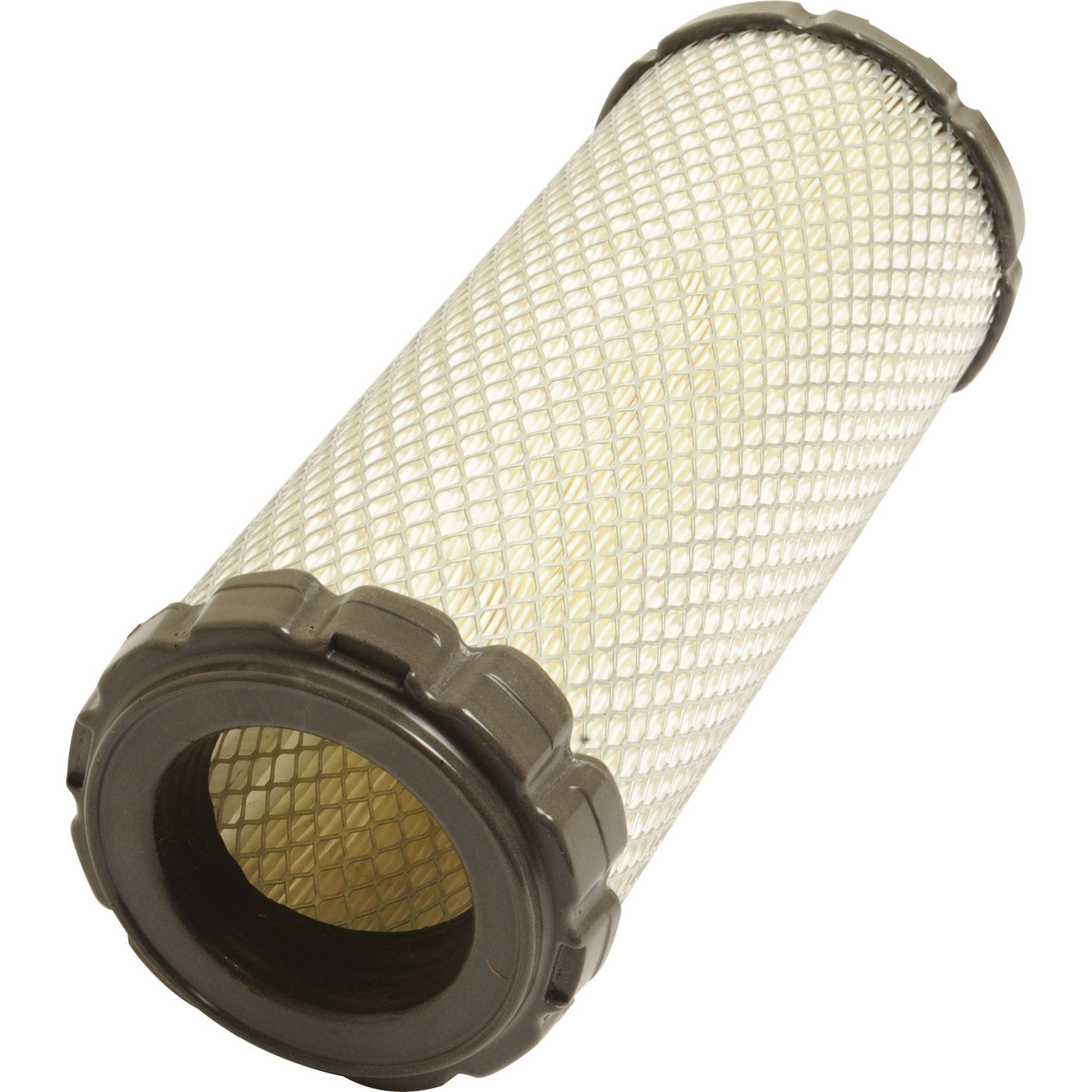 The Sparex Air Filter - Outer - AF25551 (Sparex Part No. S.108790) features a white mesh exterior and dark grey plastic end caps, specifically designed for mechanical filtration.