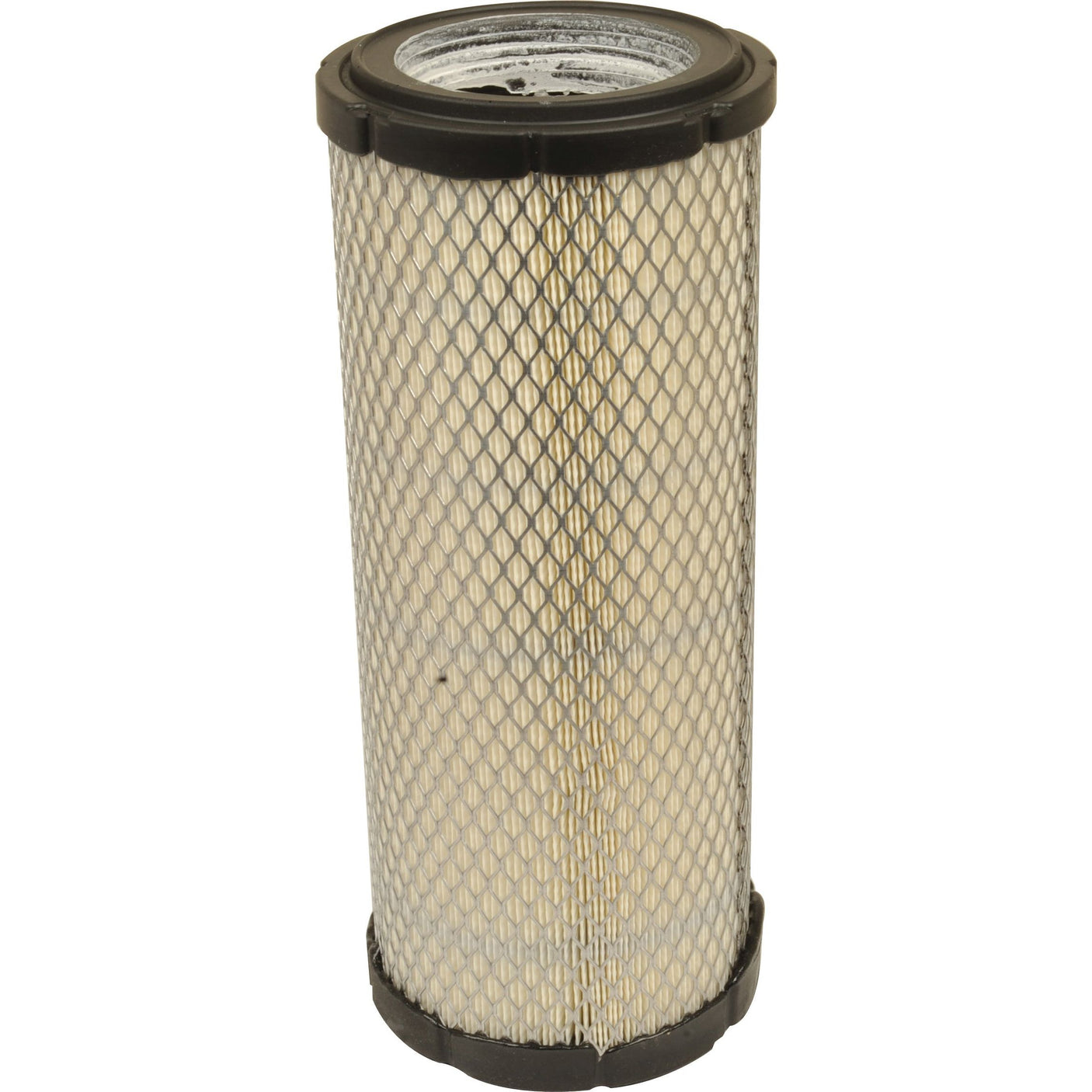 The Sparex Air Filter - Outer - AF25553 | S.108791 is a cylindrical air filter with a mesh exterior and black plastic ends, designed specifically for use in engines or HVAC systems to effectively remove particulates from the air.