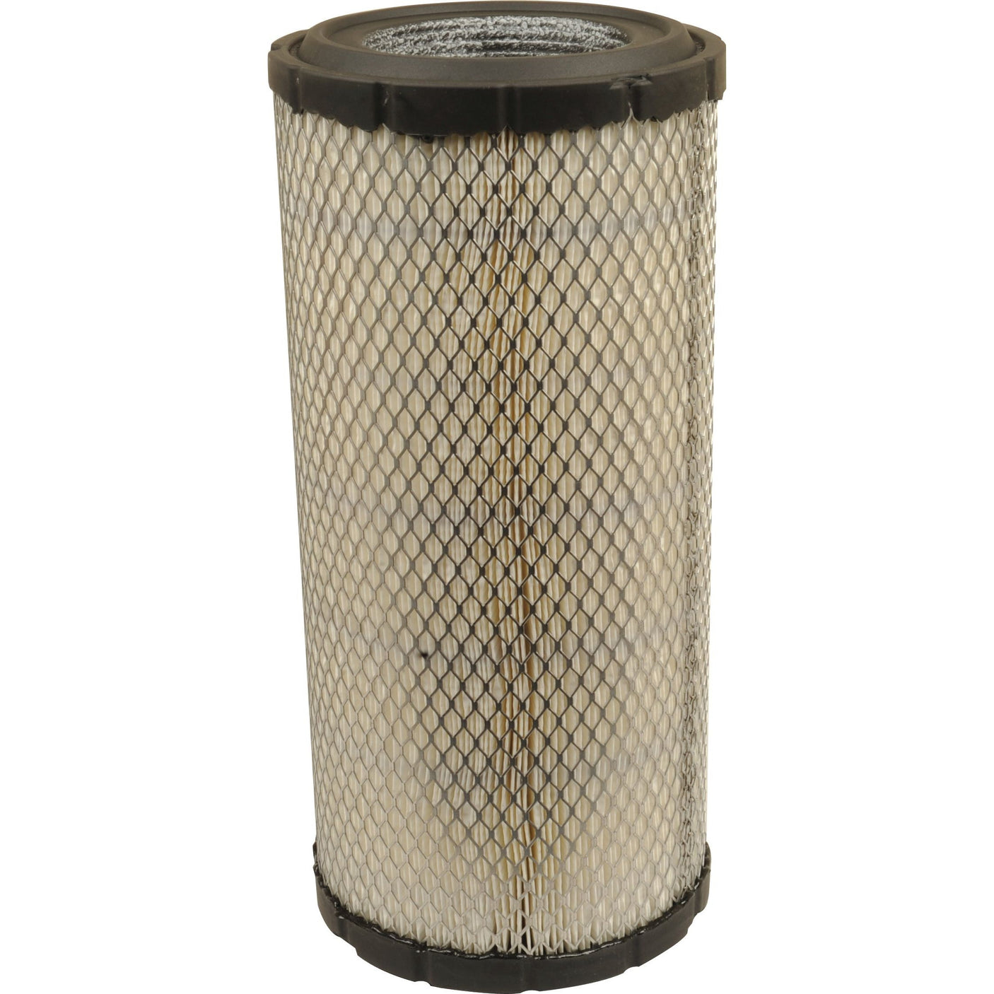 The Air Filter - Outer - AF25557 by Sparex, featuring a cylindrical design with a metal mesh exterior and black rubber ends, is ideal for Case IH machinery.