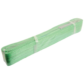 A Lorry Sling - 3M (S.10880) by Sparex, featuring a green rolled-up plastic garden fence with a rectangular pattern, reinforced with durable polyester, and secured with clear plastic wrap.