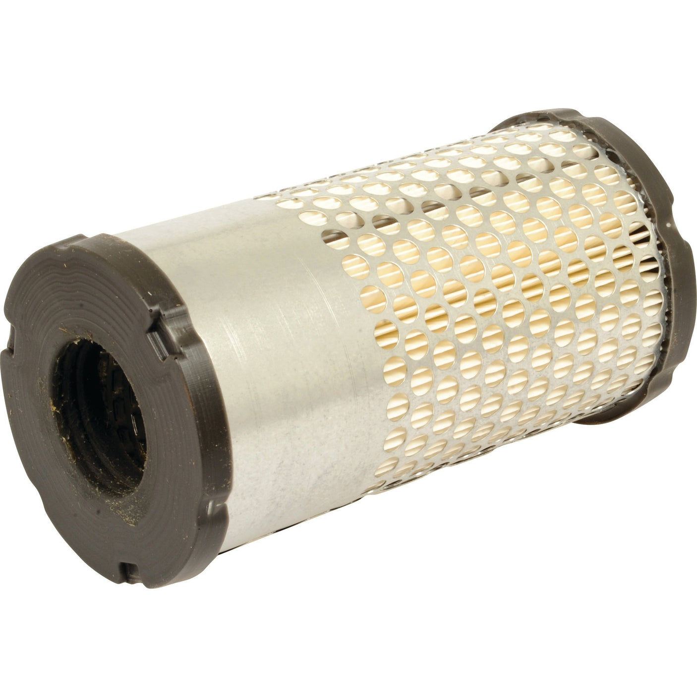 The Sparex Air Filter - Outer AF25745, identified by Sparex Part No. S.108815, is a cylindrical metal filter featuring a perforated outer layer and solid end caps, making it ideal for use as an air filter in Kubota machinery.