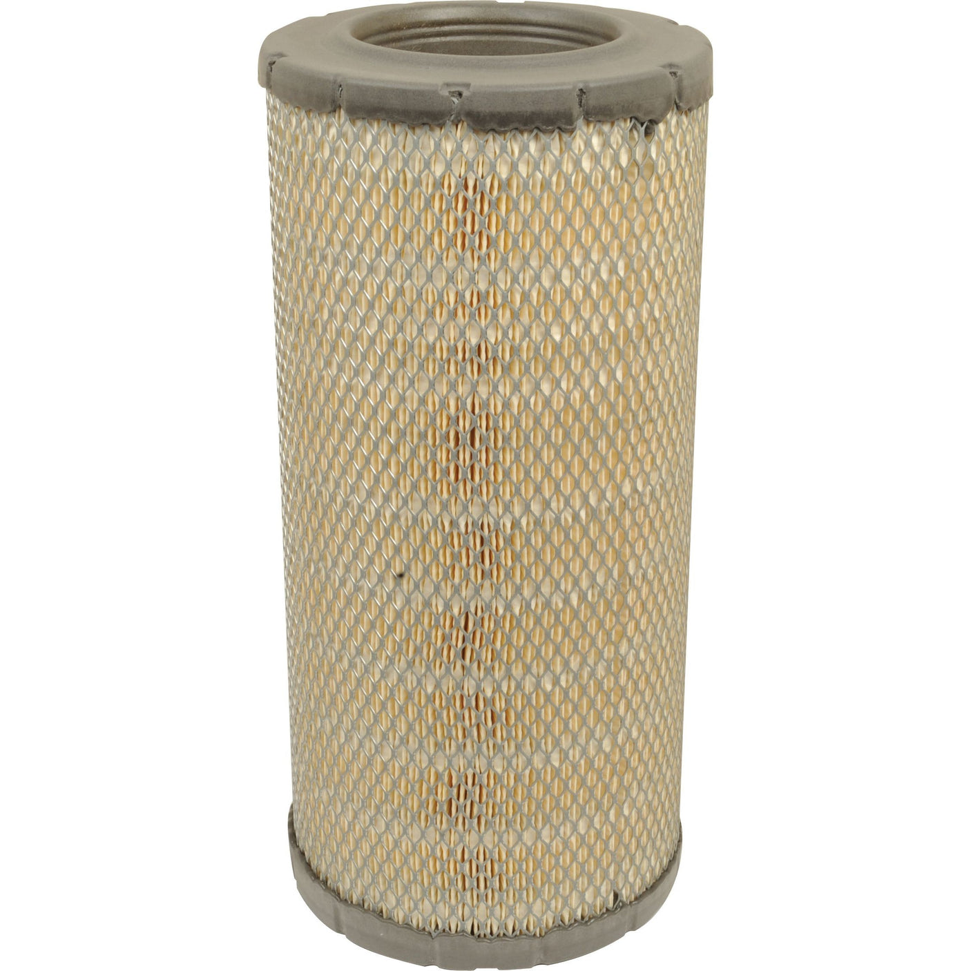 The Sparex Air Filter - Outer (AF25795 | Sparex Part No.S.108826) features a cylindrical design with metal mesh and pleated paper in a gray frame, making it ideal for Ford / New Holland machinery.