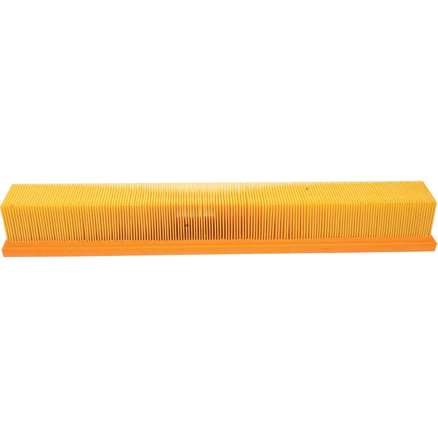 A long, rectangular cab filter featuring yellow pleats and an orange base, the Cab Filter - AF26108 (Sparex Part No.S.108840) is suitable for Fleetguard systems or Deutz-Fahr AGROTRON equipment.