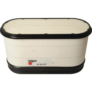 The Sparex S.108846 outer air filter, model AF26157, features a white body with black edges and an oval shape.