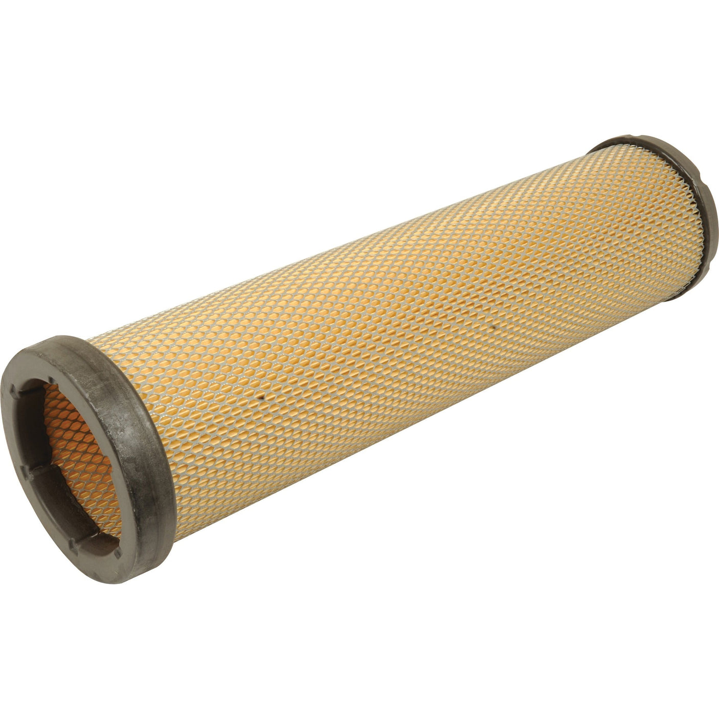 Sparex Air Filter - Inner - AF26215 (Part No. S.108859) featuring a cylindrical design with a yellow mesh surface and gray metal caps at both ends.