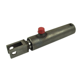 Sparex's Displacement Cylinder - 25mm | Sparex Part No.S.10885 is a steel tool featuring a cylindrical handle, a red button, and a split, forked end with bolt holes specifically designed for 3/4 ton thrust applications.