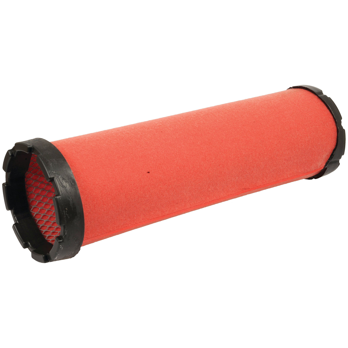 A cylindrical red air filter, Sparex Air Filter - Inner - AF26335 (Sparex Part No. S.108863), with black end caps and a grid-like internal structure, is perfect for JCB FASTRAC.