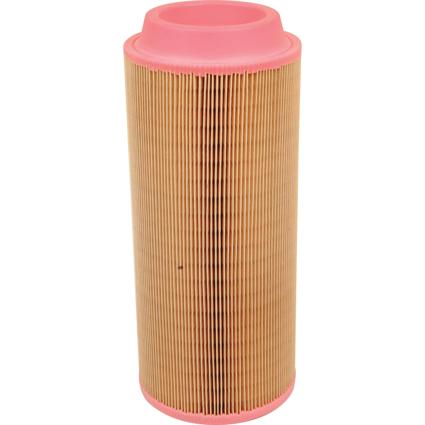 The Air Filter - Outer - AF26391 (Sparex Part No.S.108869) is a cylindrical pleated air filter with pink rubber end caps, ideal for JCB machinery and trusted by Sparex.